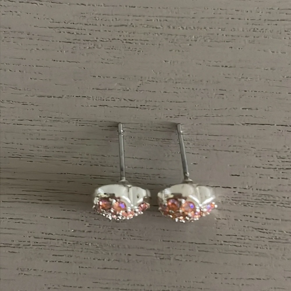 Pink Crystal Heart Stud Earrings